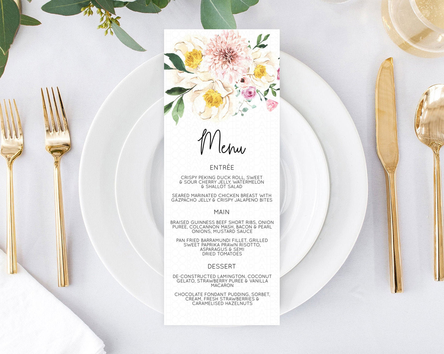 Secret Garden Menu Wildflower Menu Template Pastel Flower Garden Table Decor Boho Floral Dinner Dessert Floral Party Food Menu D11040