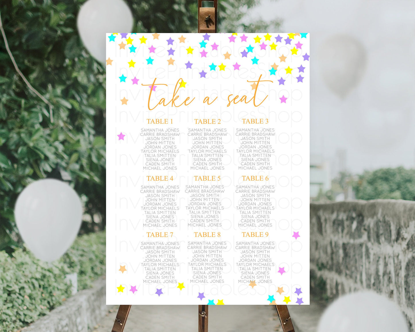 Star Seating Chart Pastel Stars Seating Chart Shooting Star Sprinkle Stars Rainbow Colorful Confetti Twinkle Little Star Decor D10397