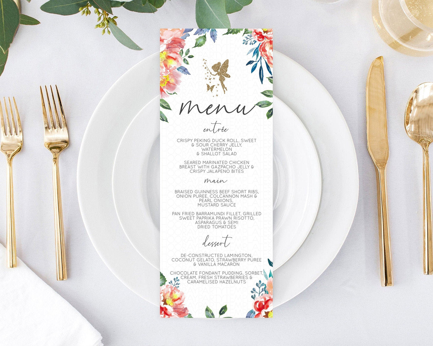 Fairy Menu Fairy Menu Template Enchanted Garden Pastel Floral Butterfly Table Decor Fairy Secret Garden Dinner Dessert Food Menu D10752