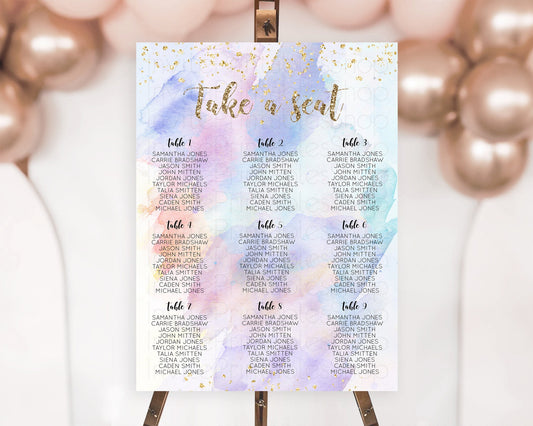 Editable Rainbow Seating Chart Pastel Seating Chart Colorful Pastel Watercol