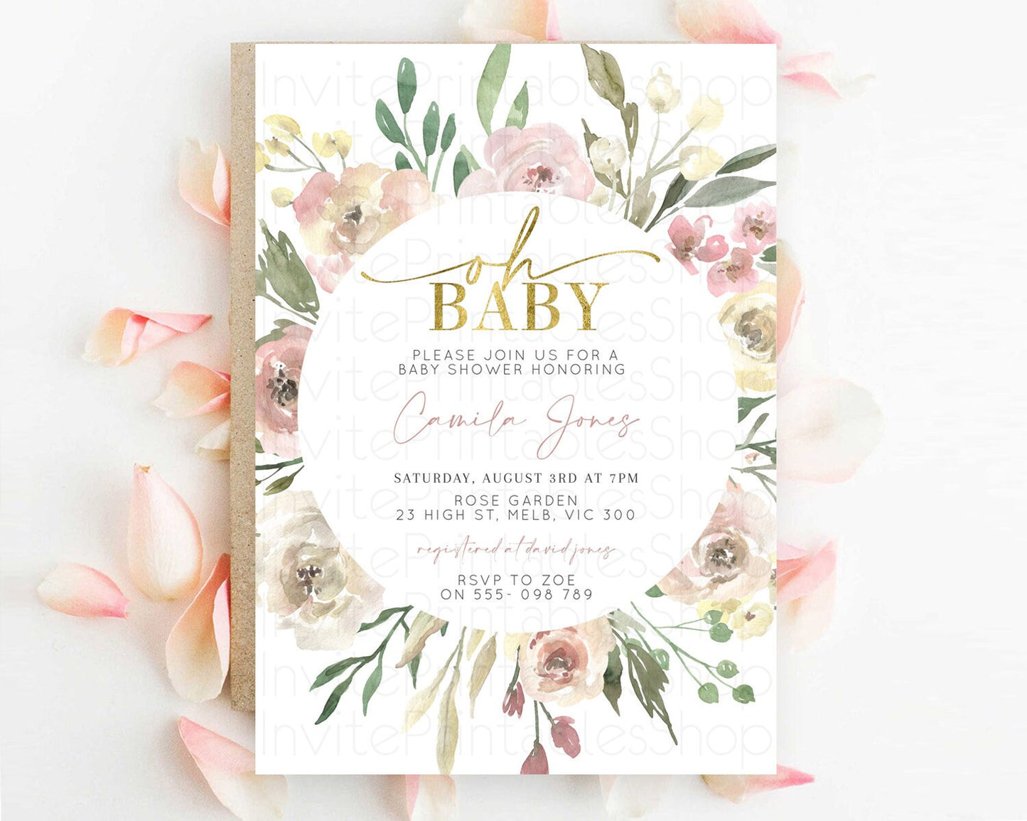 Wildflower Baby Shower Invitation Secret Garden Baby Shower Invitation Pastel Flowers Invite Enchanted Garden Shower Floral Theme D10202