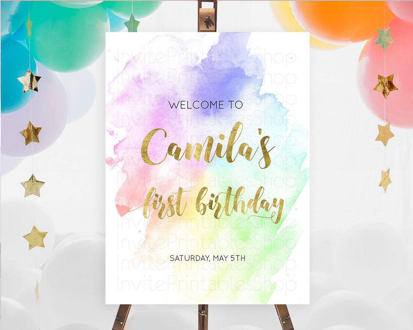 Pastel Welcome Sign Pastel Rainbow Welcome Sign Colorful Rainbow Confetti Watercolor Glitter Pastel First Birthday Welcome Sign D10876