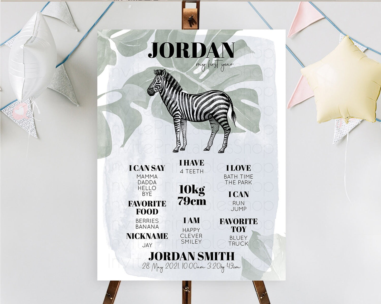 Zebra First Birthday Milestone Board Zebra Milestone Poster Zebra Decor Safari Adventure Zebra First Birthday Welcome Sign D10814