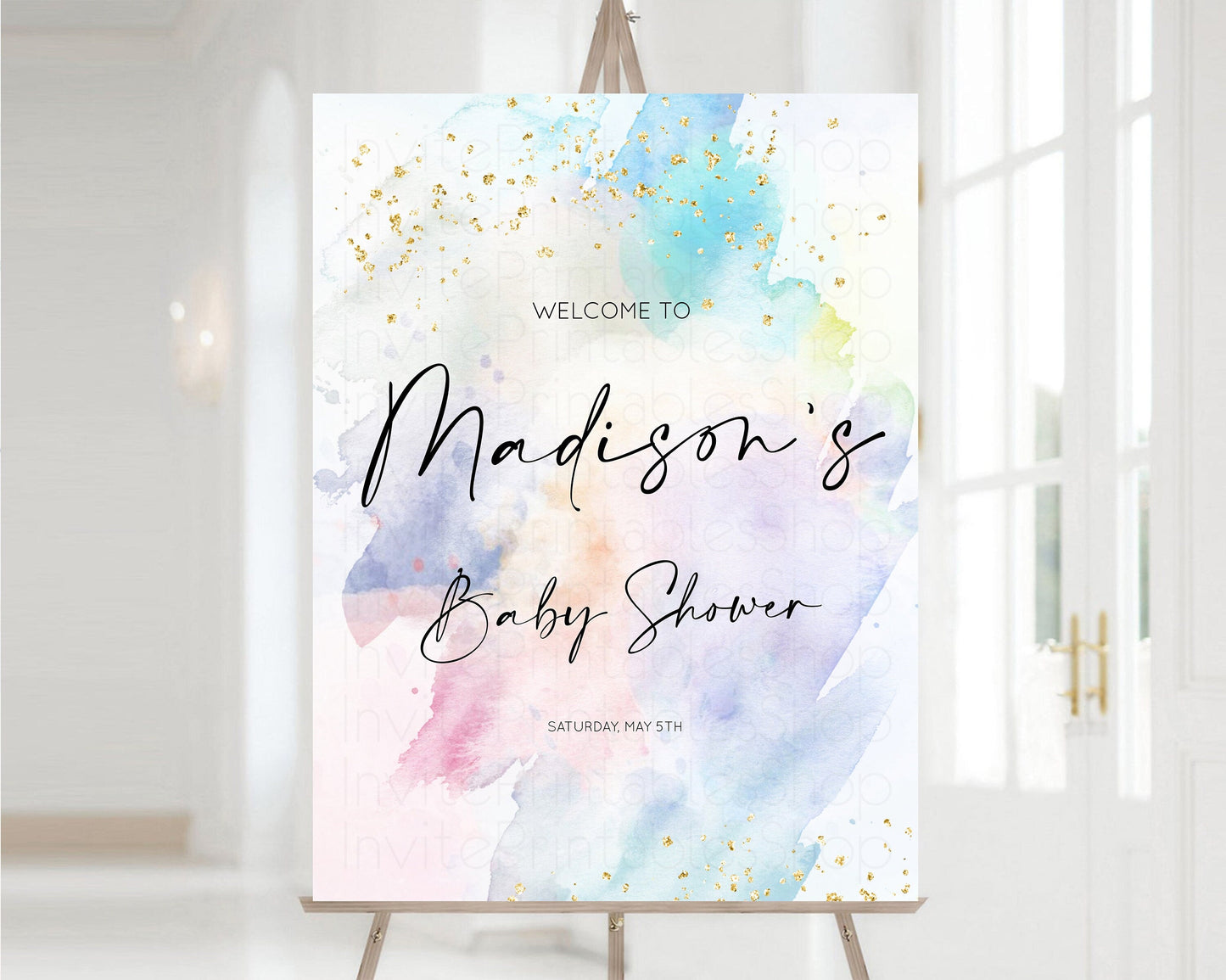 Rainbow Welcome Sign Pastel Splash Baby Shower Board Colorful Watercolor Baby Shower Board Ombre Pastel Welcome Sign Glitter Poster T487