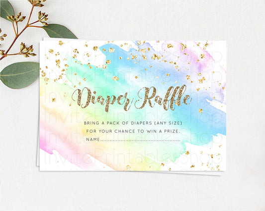 Pastel Diaper Raffle Card Pastel Rainbow Diaper Raffle Insert Colorful Ombre Watercolor Diaper Ticket Confetti Glitter Raffle Game D10637