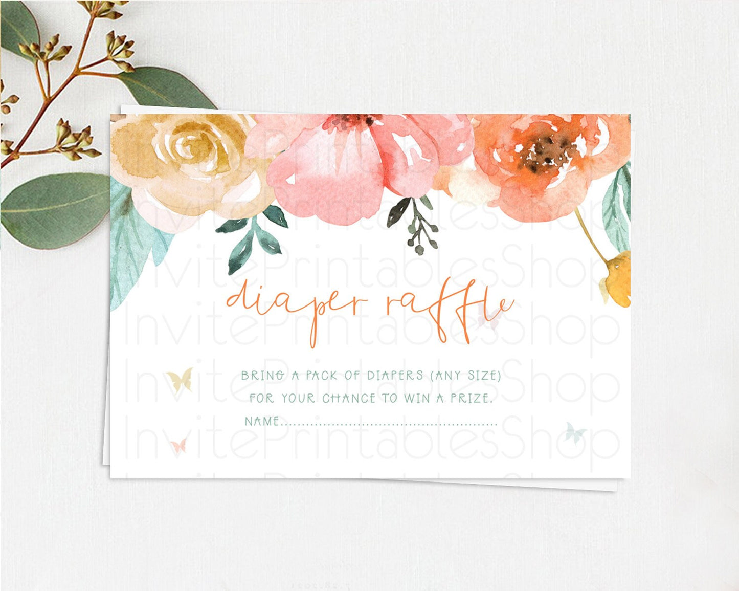 Secret Garden Diaper Raffle Card Boho Wildflower Diaper Raffle Insert Pastel Flower Garden Baby Shower Card Flower Raffle Game D10347