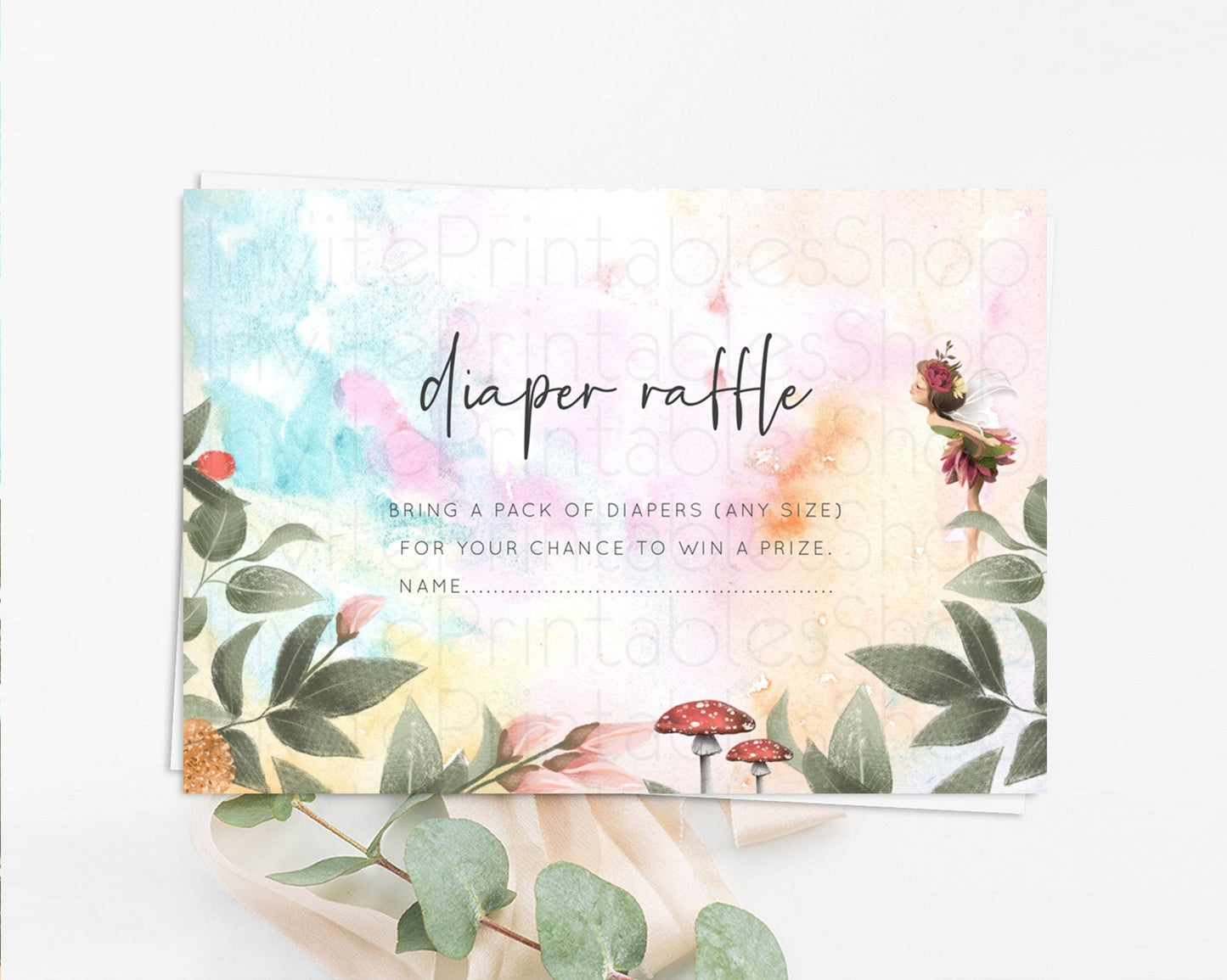 Fairy Diaper Raffle Card Fairy Diaper Insert Enchanted Garden Fairy Diaper Ticket Pastel Floral Butterfly Secret Garden Raffle Game D10555