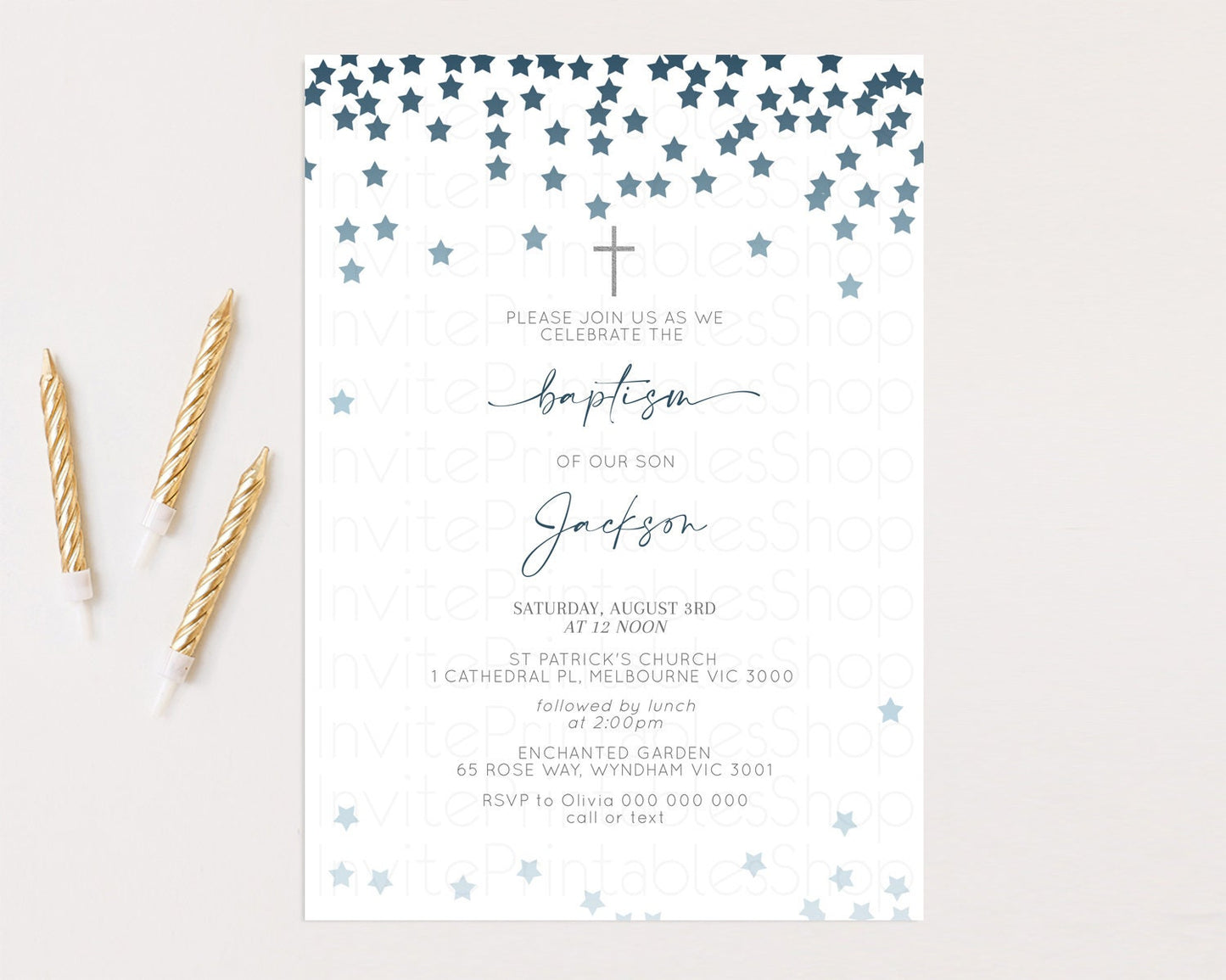 Navy Stars Baptism Invitation Ombre Navy Stars Christening Invitation Holy Communion Twinkle Little Star Ombre Sprinkle Stars Grey Cross 350