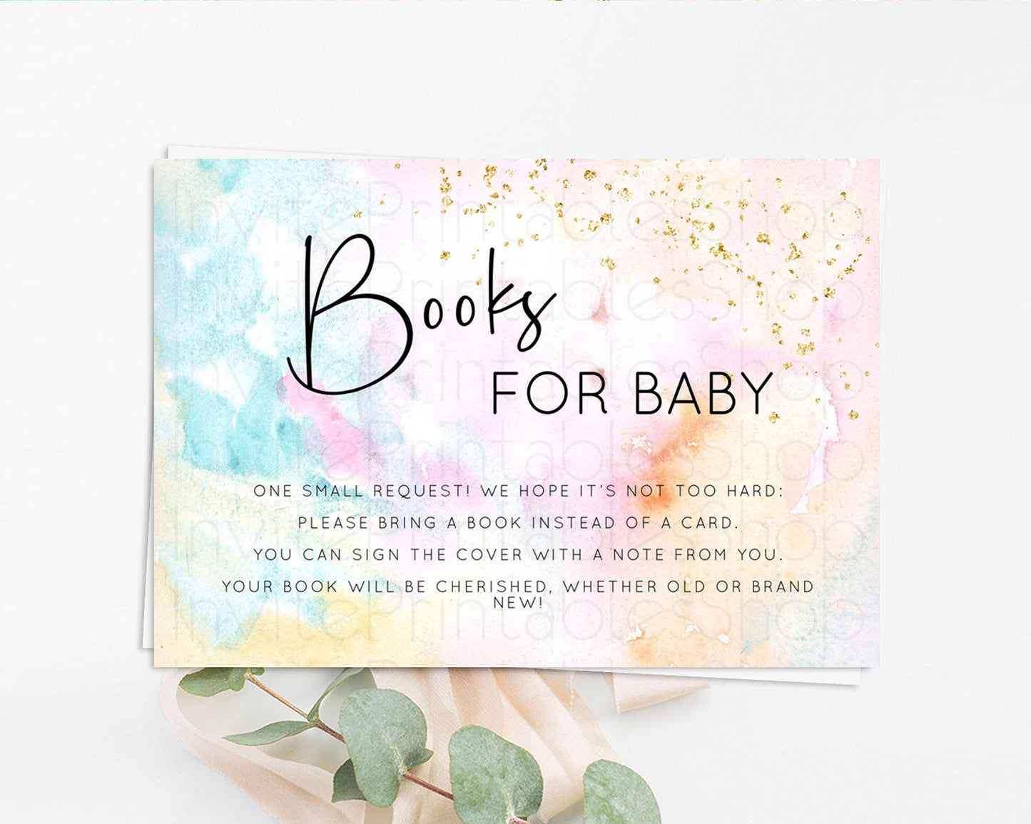 Pastel Books For Baby Card Pastel Rainbow Book Insert Colorful Ombre Watercolor Book Card Confetti Glitter Baby Book Poem Request D10548