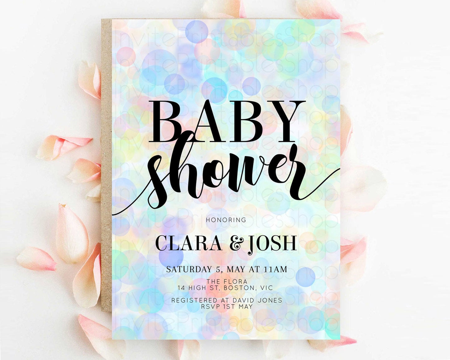 Pastel Confetti Baby Shower Invitation Bath Bomb Baby Shower Invitation Pastel Bubbles Invitation Colorful Watercolour Invitation  D10447