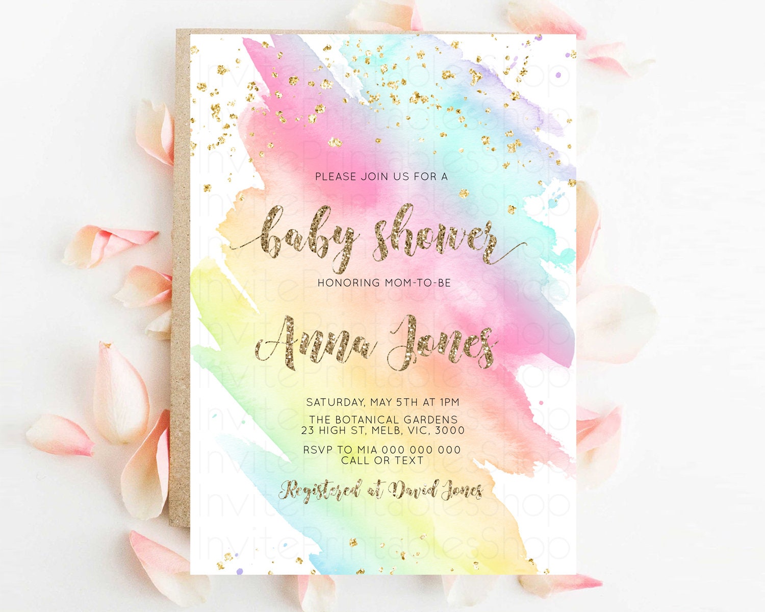 Editable Rainbow Baby Shower Invitation Pastel Ombre Baby Sower Invite Color