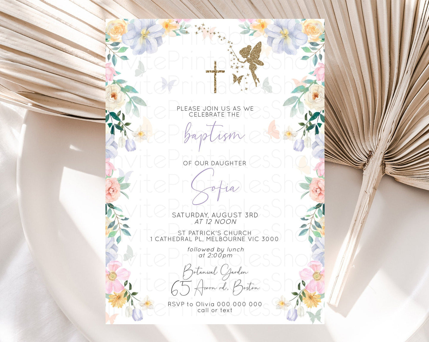 Fairy Baptism Invitation Fairy Baptism 1st Birthday Invitation Enchanted Secret Garden Christening Invite Pastel Floral Butterfly D10474