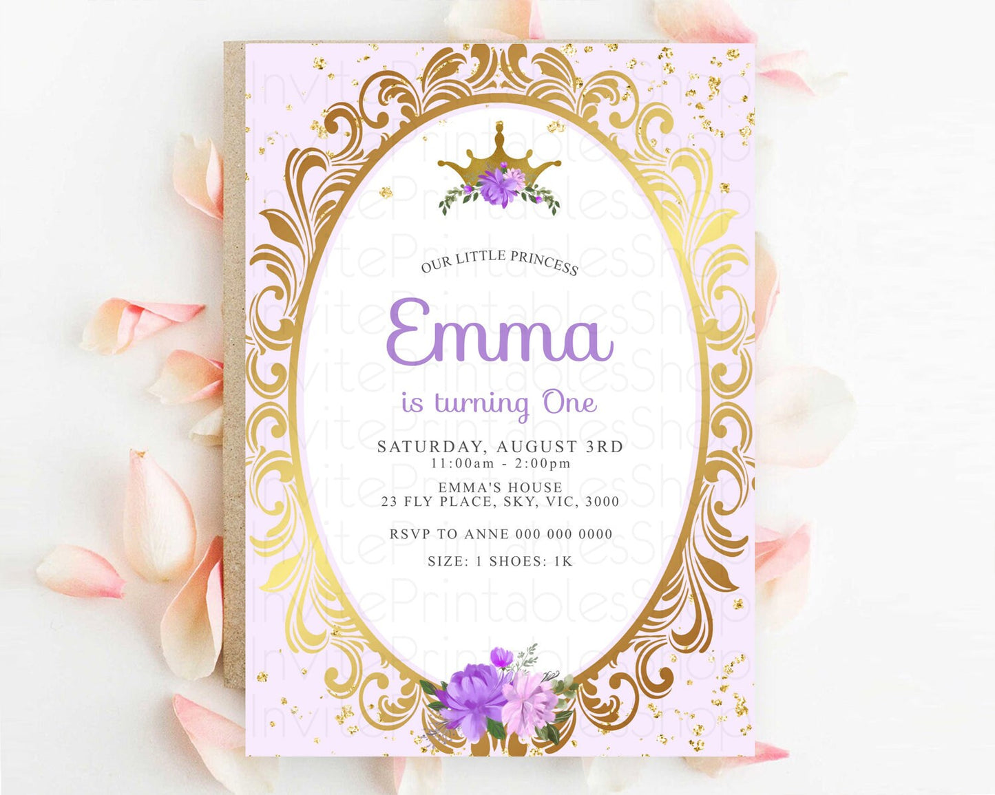 Princess Birthday Invitation Castle Invitation Royal Birthday Fairy Tale Enchanted Mirror Pastel Floral Garden 1st First Birthday D10138