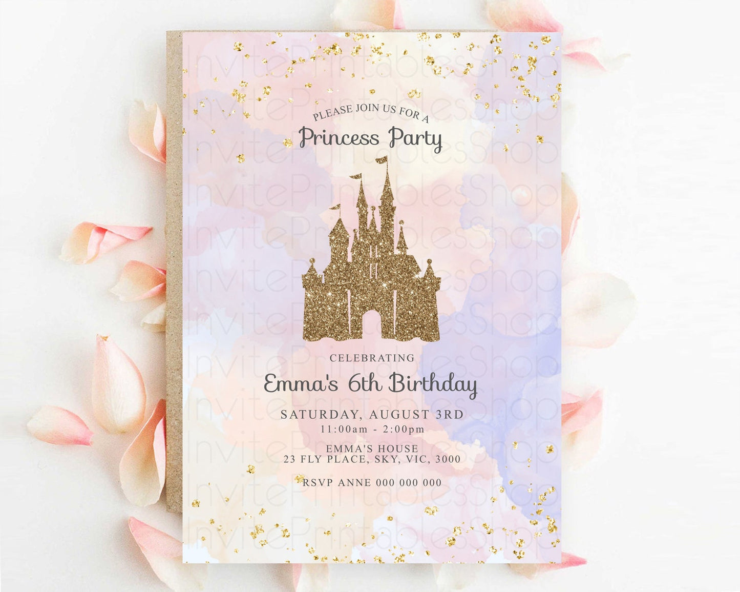 Princess Birthday Invitation Princess Invitation Pastel Invitation Royal Birthday Rainbow Color Enchanted Castle 1st First Birthday D10161