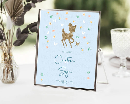 Editable Fawn Deer Sign Pastel Floral Deer Table Sign Decor Enchanted Forest