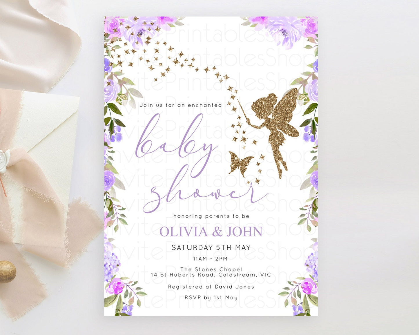 Fairy Baby Shower Invitation Pastel Fairy Invites Fairy Tea Party Fairy Garden Theme Secret Garden Enchanted Garden Floral Butterfly D10910