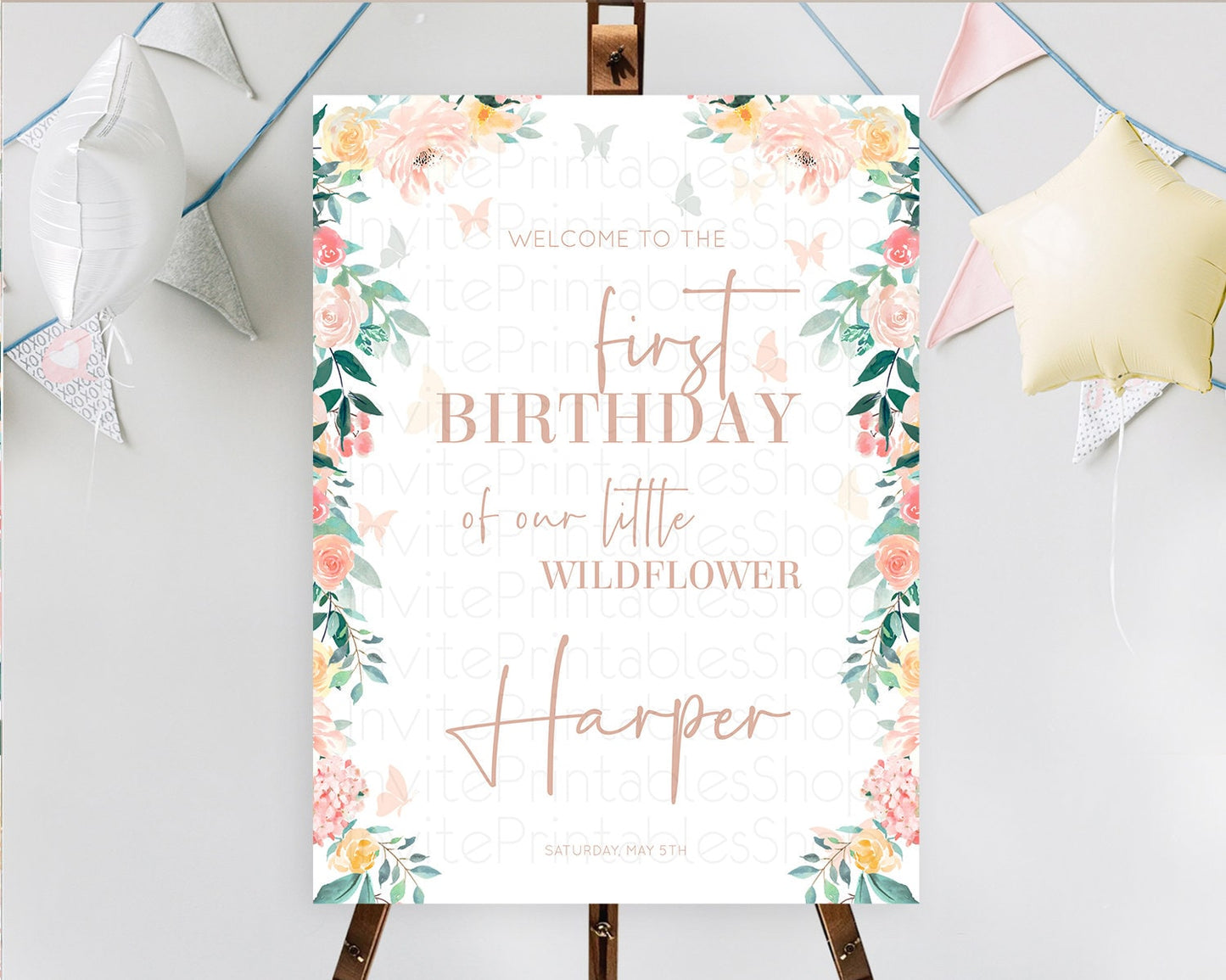 Secret Garden Welcome Sign Wildflower Welcome Board Pastel Flower Garden Welcome Poster Boho Wildflower First Birthday Welcome Sign D10706