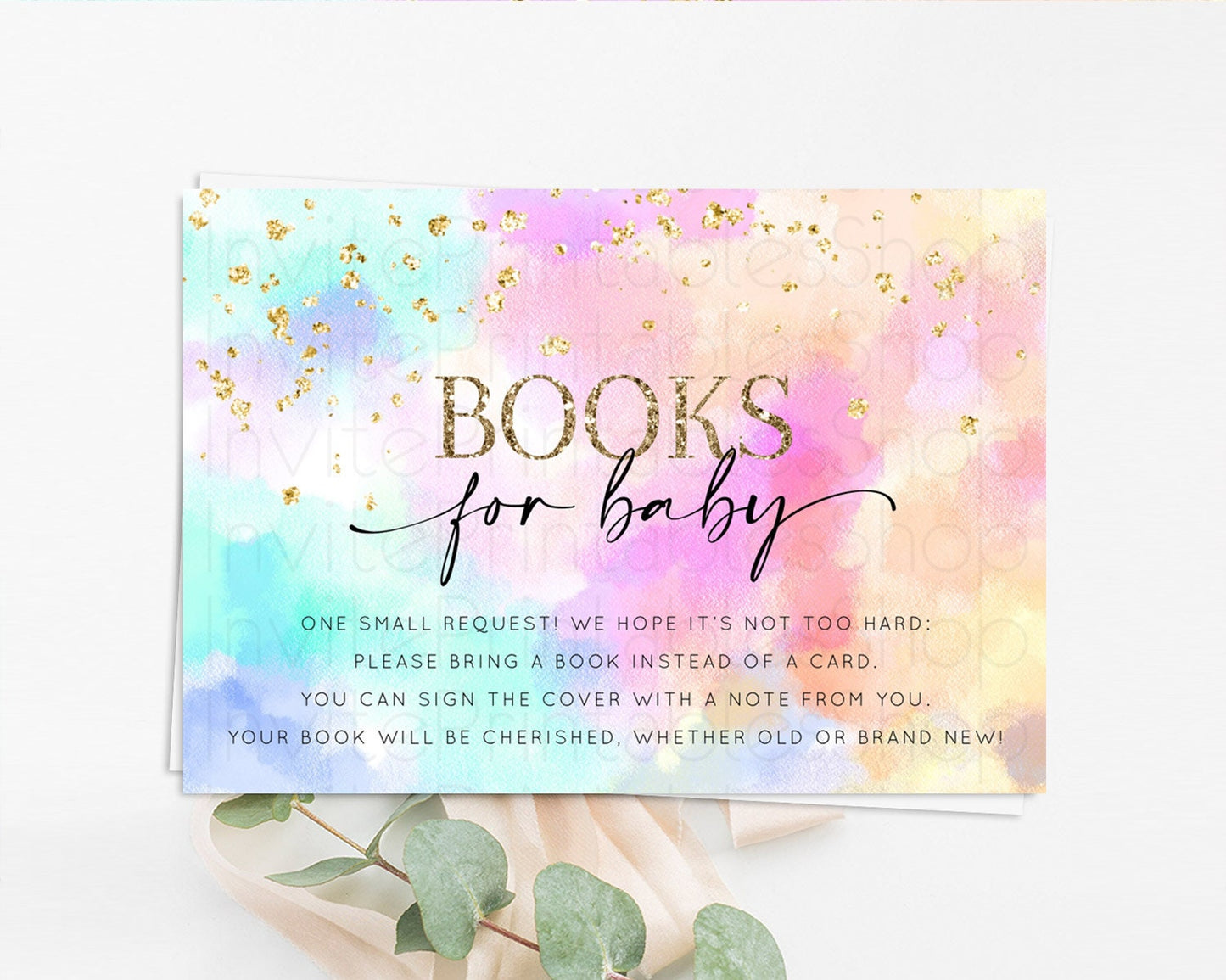 Pastel Books For Baby Card Pastel Rainbow Book Insert Colorful Ombre Watercolor Book Card Confetti Glitter Baby Book Poem Request D10667