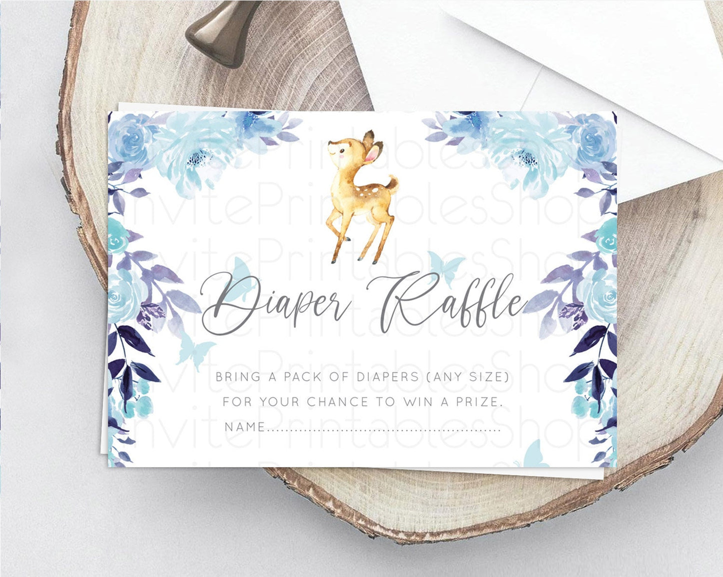 Fawn Diaper Raffle Card Deer Diaper Insert Floral Deer Diaper Ticket Enchanted Forest Butterfly Pastel Baby Shower Raffle Game D10917