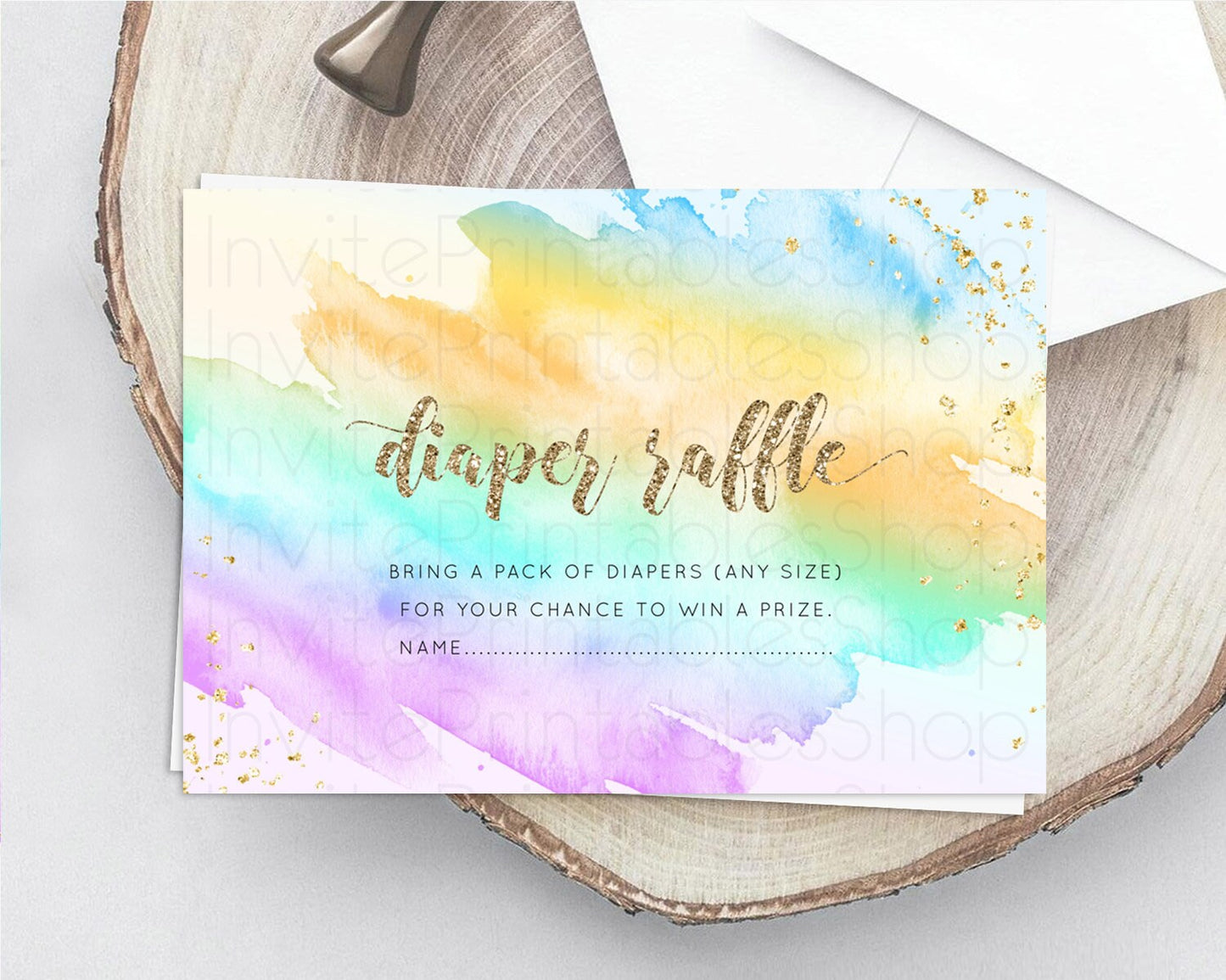 Pastel Diaper Raffle Card Pastel Rainbow Diaper Raffle Insert Colorful Ombre Watercolor Diaper Ticket Confetti Glitter Raffle Game D10426