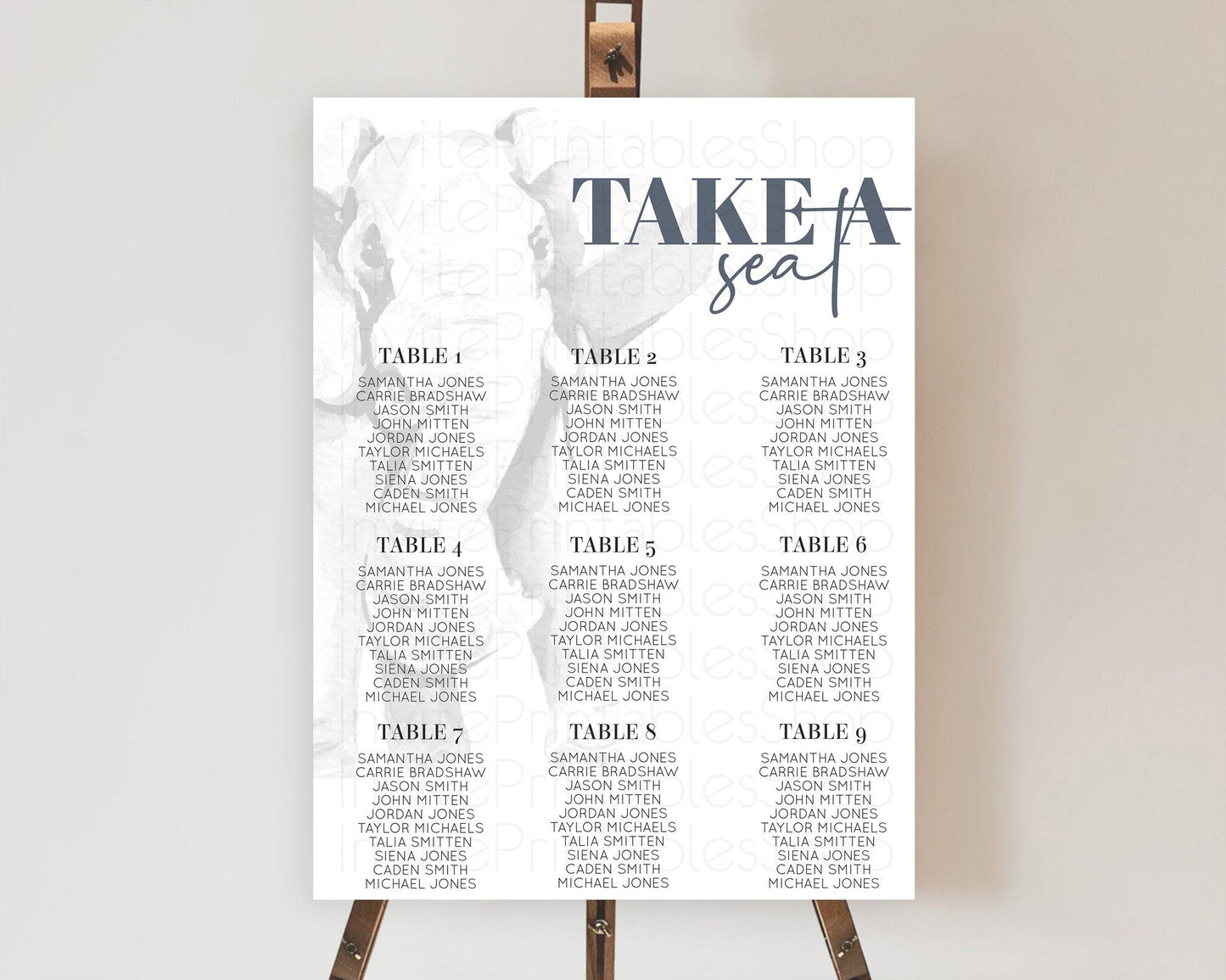 Elephant Seating Chart Elephant Seating Sign Elephant Party Safari Adventure Elephant Take A Seat Elephant Decor Zoo Fern Palm Leaf D10292