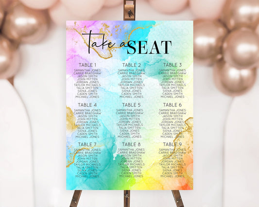 Editable Rainbow Seating Chart Pastel Seating Chart Colorful Pastel Watercol