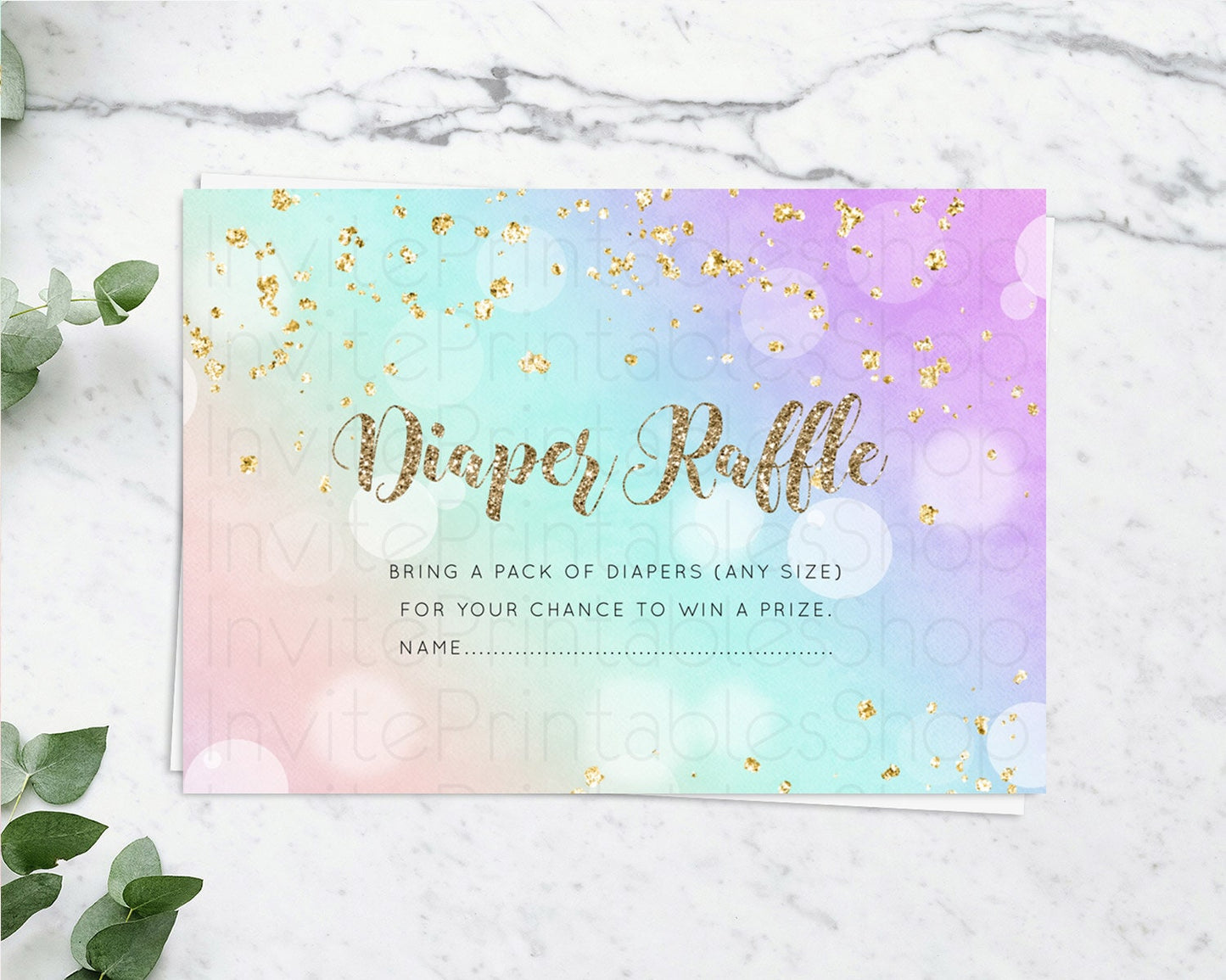 Pastel Diaper Raffle Card Pastel Rainbow Diaper Raffle Insert Colorful Ombre Watercolor Diaper Ticket Confetti Glitter Raffle Game D10621