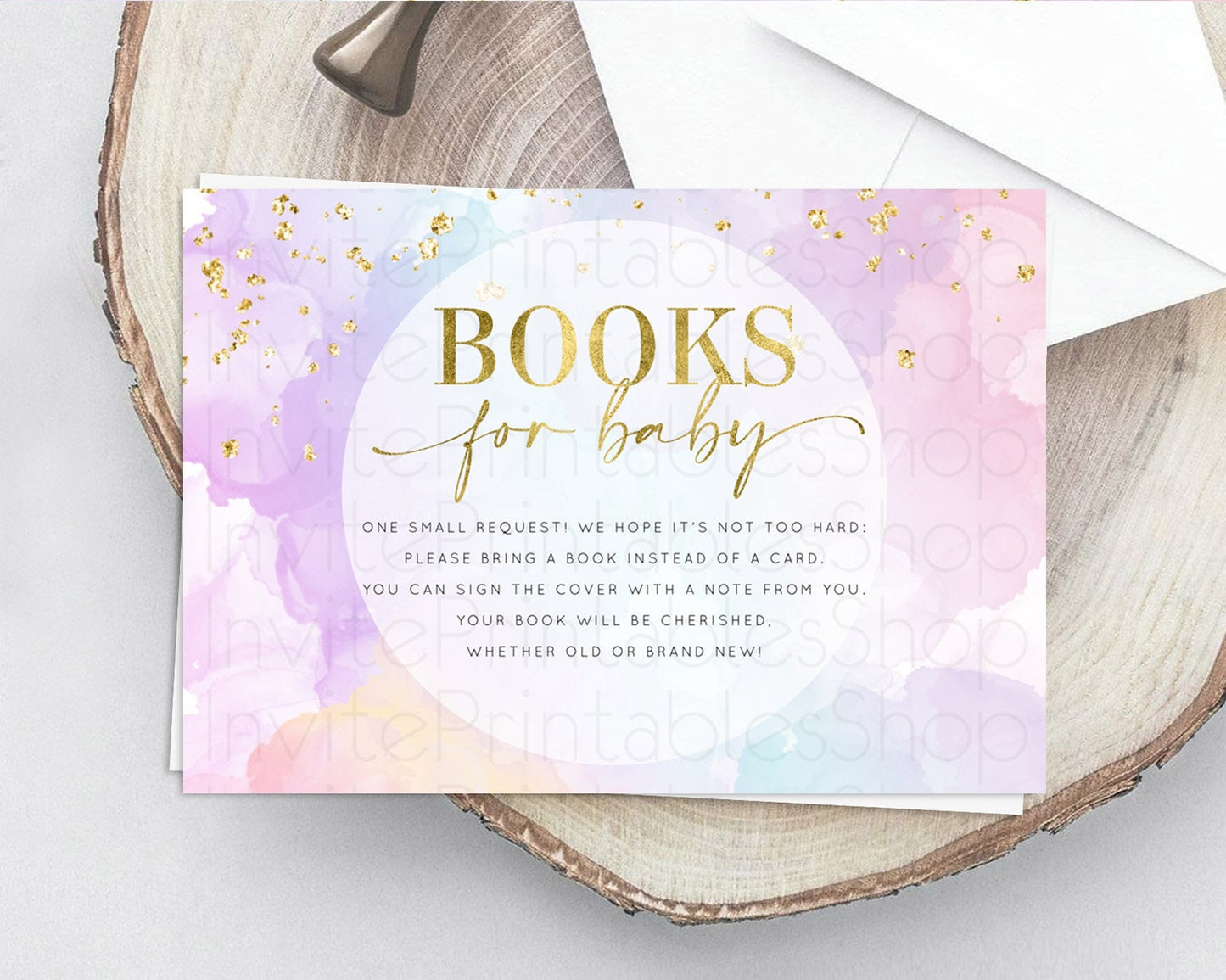 Pastel Books For Baby Card Pastel Rainbow Book Insert Colorful Ombre Watercolor Book Card Confetti Glitter Baby Book Poem Request D10623