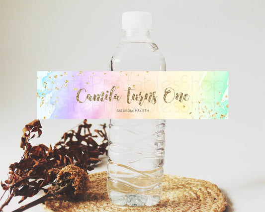 Editable Pastel Water Label Template Pastel Ombre Rainbow Watercolor Colorfu