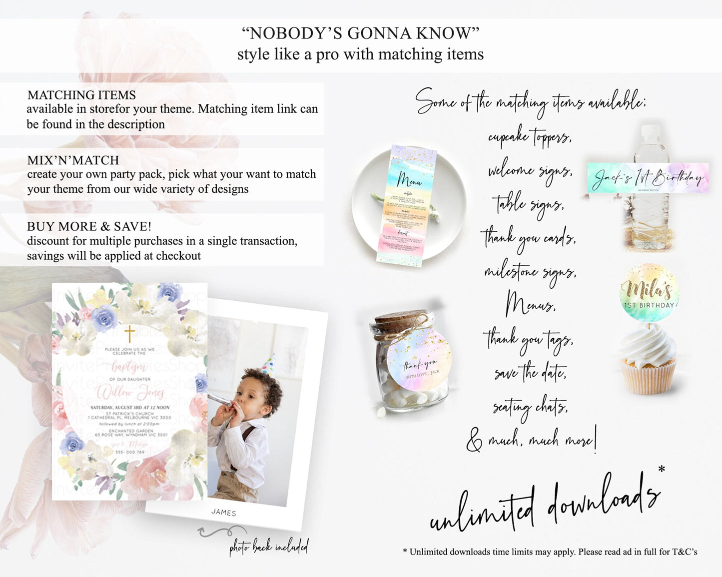 Secret Garden Baptism Invitation Wildflower Baptism Birthday Invite Pastel Flowers Christening Invite Enchanted Garden Boho Floral  D10841