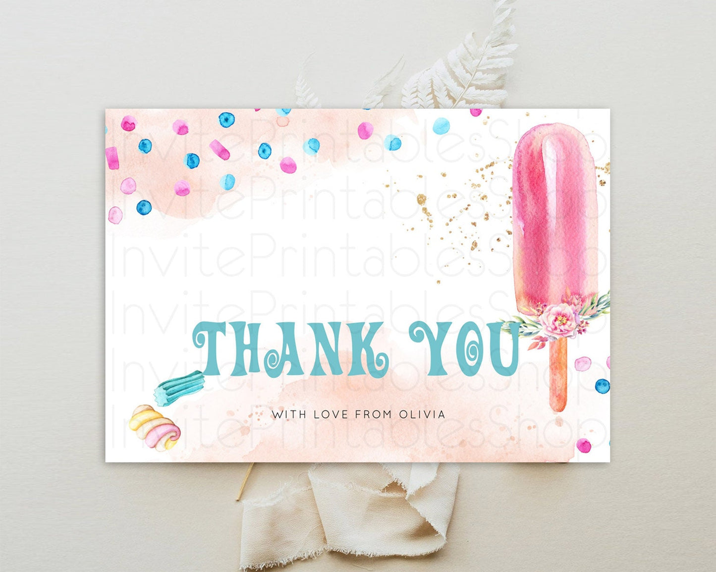 Ice Cream Thank You Sweet One Thank You Card Heres The Scoop Decor Pastel Candy Birthday Thank You Card Candy Teacher Thank You Card D10554