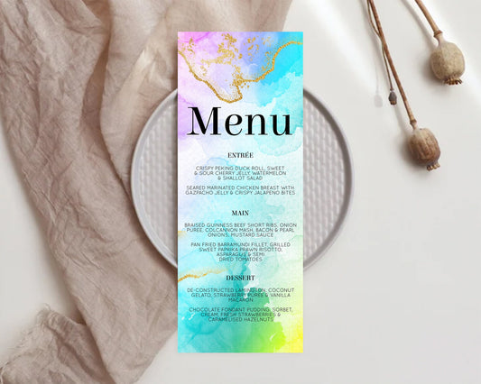 Editable Pastel Menu Pastel Rainbow Menu Template Colorful Pastel Table Deco