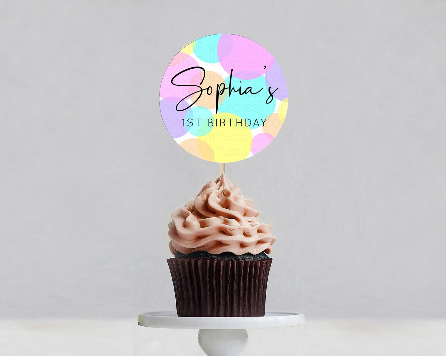 Pastel Cupcake Toppers Pastel Confetti Cupcake Topper Bubbles Sprinkles Colorful Rainbow Confetti Cupcake First Birthday Party Decor D10406