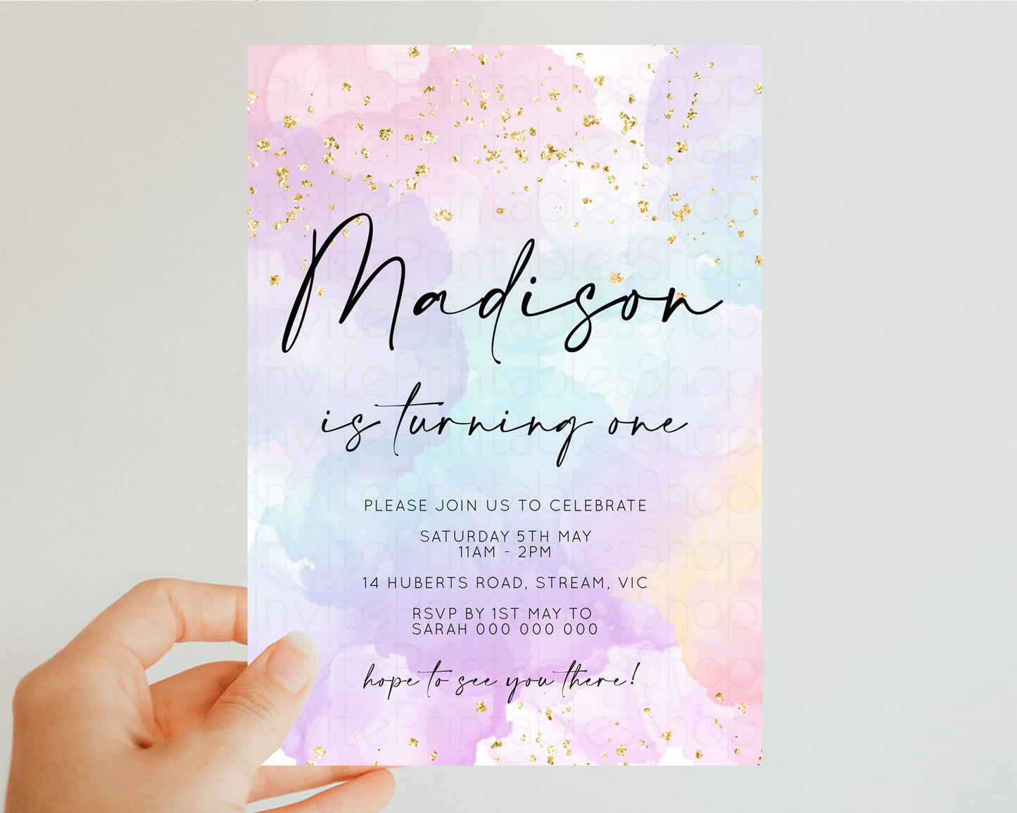 Rainbow Birthday Invitation Pastel Birthday Invitation Ombre Rainbow Invite Colorful Watercolor Invite Glitter Sprinkle Invitation 599v1