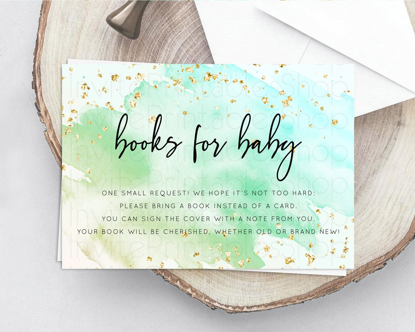 Green Books For Baby Card Green Watercolor Book Insert Pastel Green Baby Shower Book Card Splash Green Book Poem Request For Guests D10170