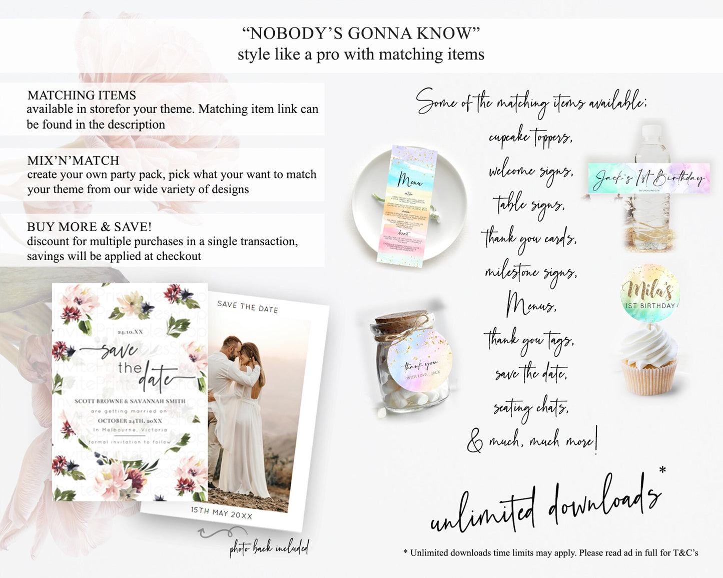 Wildflower Save The Date Template Secret Garden Save The Date Pastel Floral Garden Party Boho Flowers Birthday Baby Shower Wedding D10538