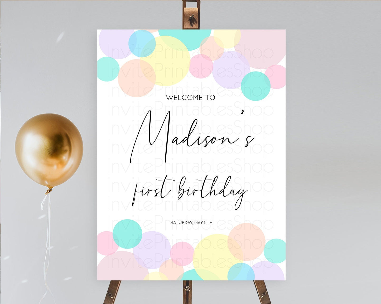 Rainbow Welcome Sign Pastel Welcome Board Pastel Rainbow Confetti Welcome Sign Colorful Bubbles Pastel First Birthday Welcome Sign D10784