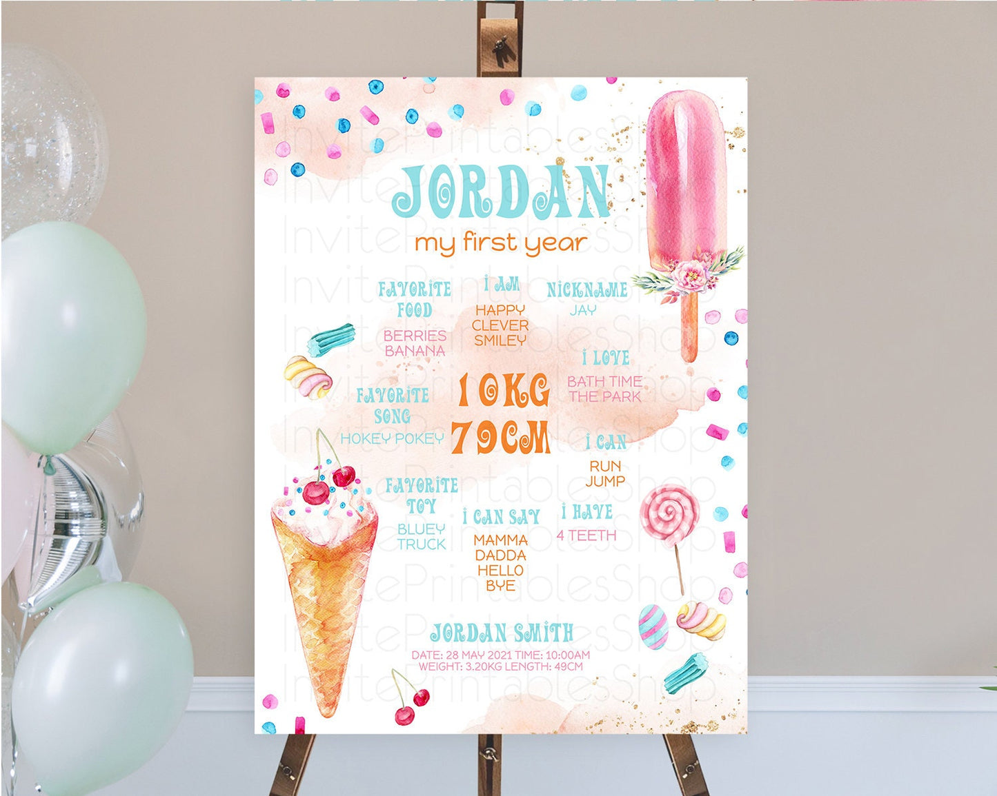 Ice Cream First Birthday Milestone Board Sweet One Milestone Poster Heres The Scoop Pastel Candy Sign First Birthday Welcome Sign D10554