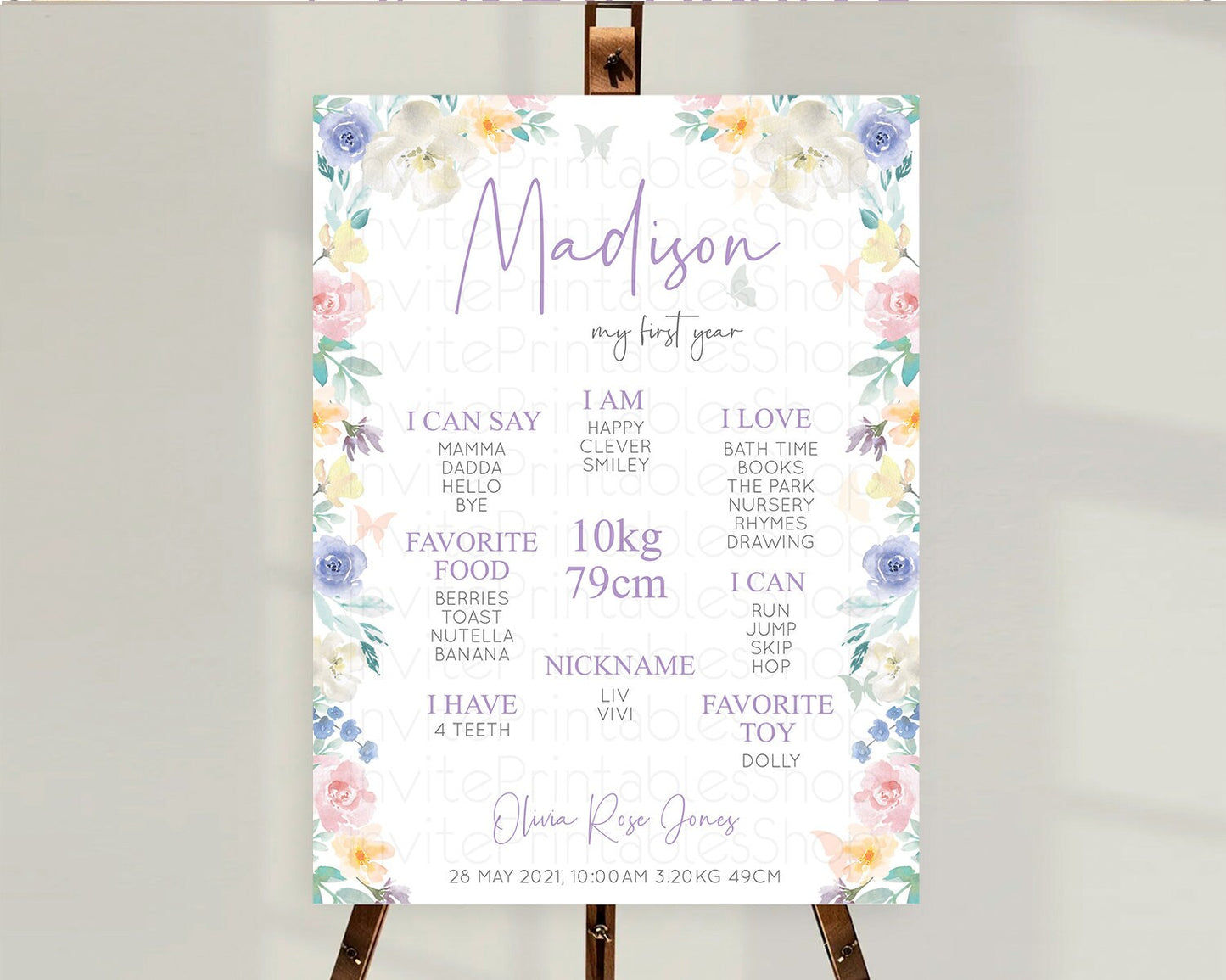 Secret Garden Milestone Board Wildflower First Birthday Milestone Poster Pastel Flowers Milestone Boho Wildflower 1st Birthday Sign D10710