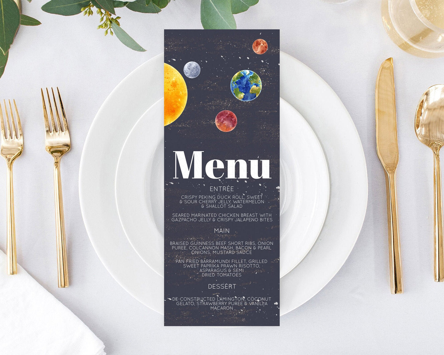 Space Menu Space Menu Template First Trip Around the Sun Table Decor Planets Solar System ONE year Food Menu Dinner Dessert Menu D10144