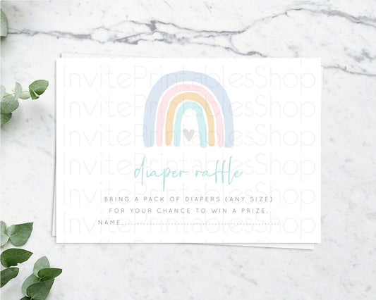 Editable Pastel Rainbow Diaper Raffle Card Boho Rainbow Diaper Insert Boho R