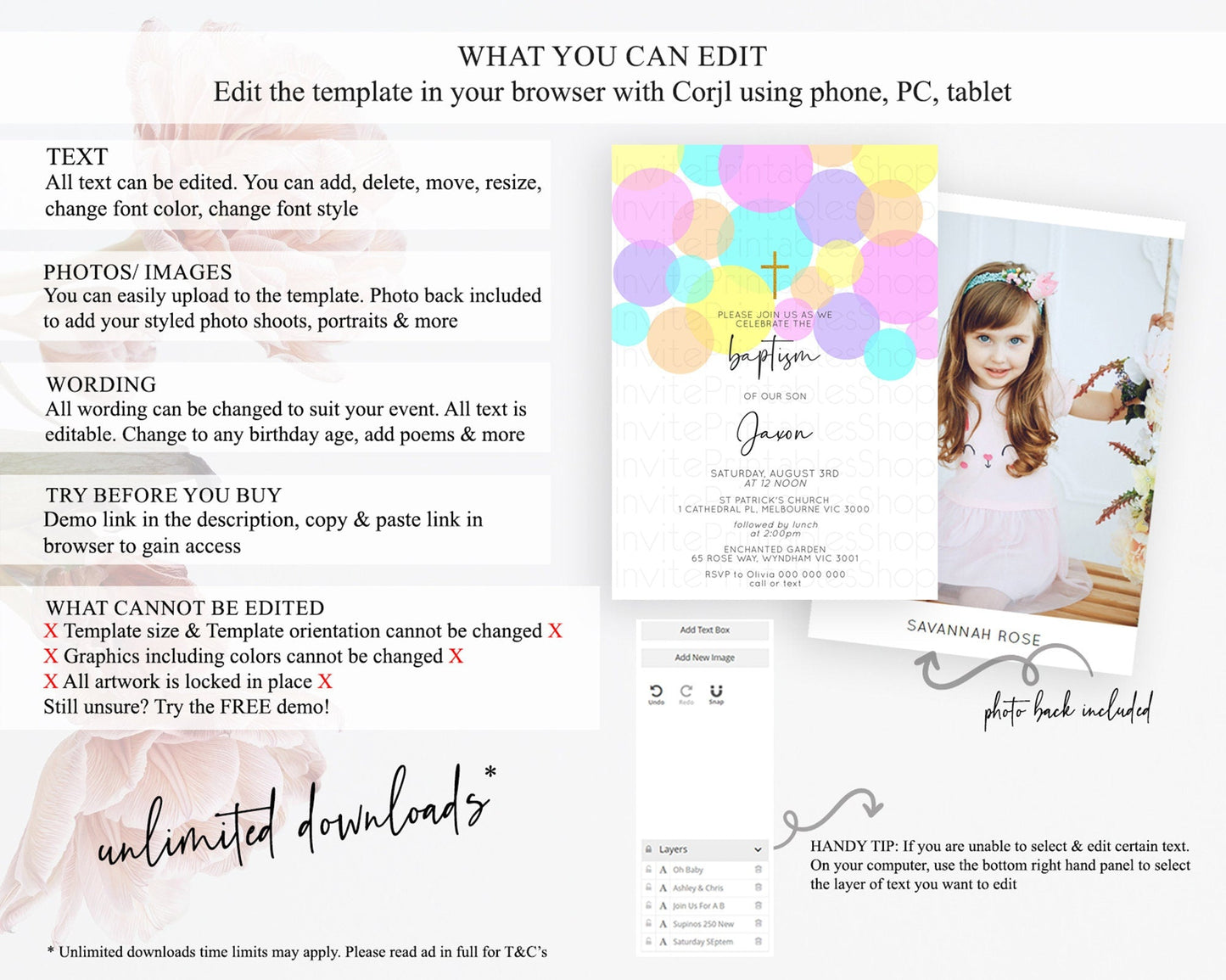 Pastel Baptism Invitation Pastel Confetti Baptism 1st Birthday Invitation Colorful Rainbow Confetti Bubbles Christening Invitation D10406