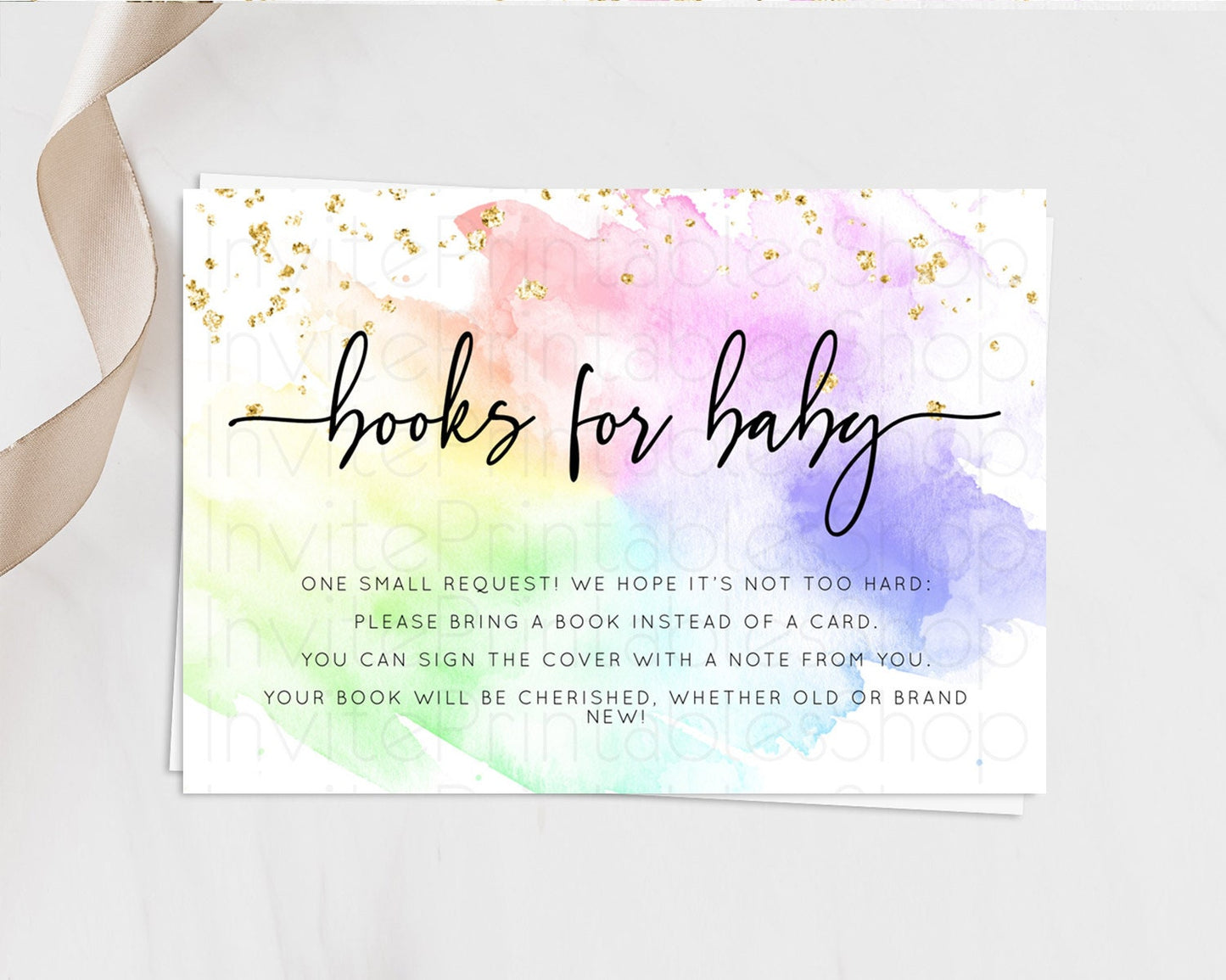 Pastel Books For Baby Card Pastel Rainbow Book Insert Colorful Ombre Watercolor Book Card Confetti Glitter Baby Book Poem Request D10316