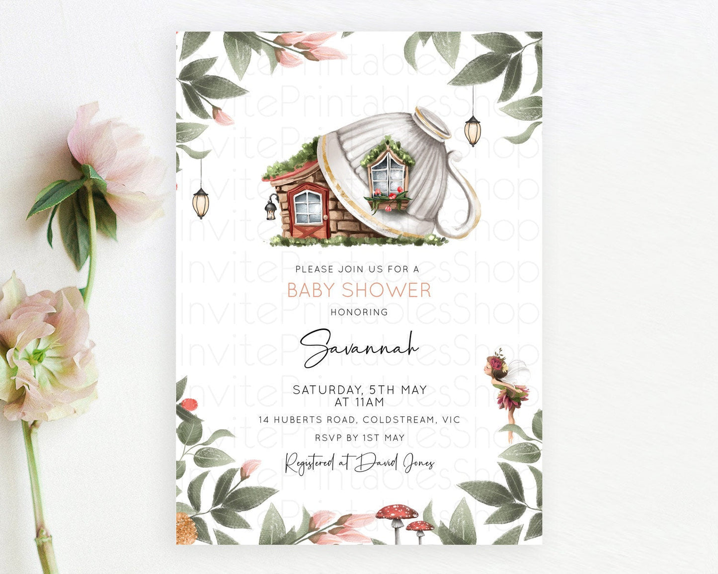 Fairy Baby Shower Invitation Pastel Fairy Invites Fairy Tea Party Fairy Garden Theme Secret Garden Enchanted Garden Floral Butterfly D10851