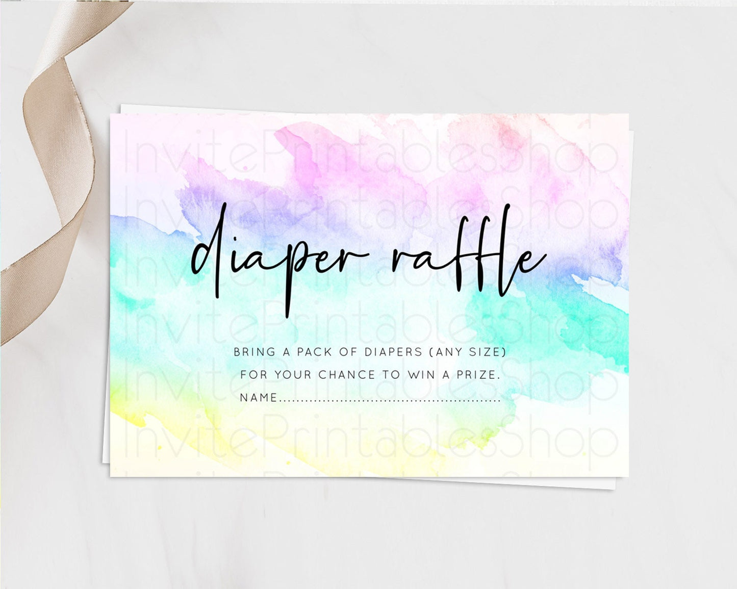 Pastel Diaper Raffle Card Pastel Rainbow Diaper Raffle Insert Colorful Ombre Watercolor Diaper Ticket Confetti Glitter Raffle Game D10231