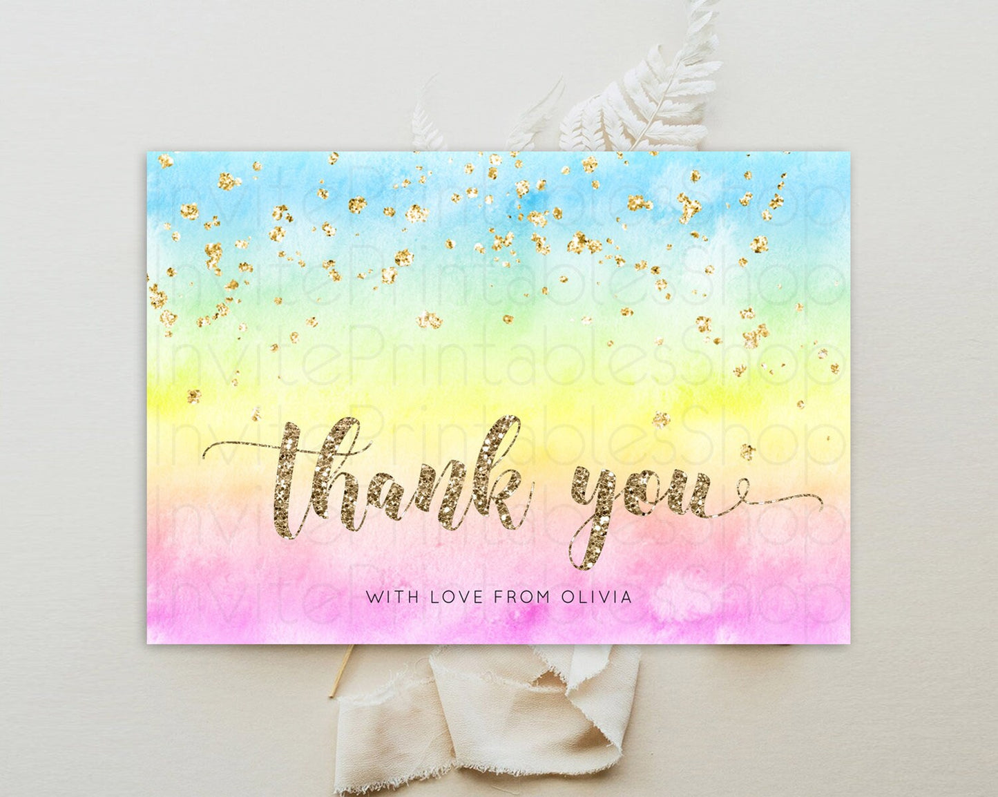Pastel Thank You Rainbow Thank You Card Colorful Pastel Birthday Thank You Card Confetti Watercolor Pastel Teacher Thank You Cards D10479