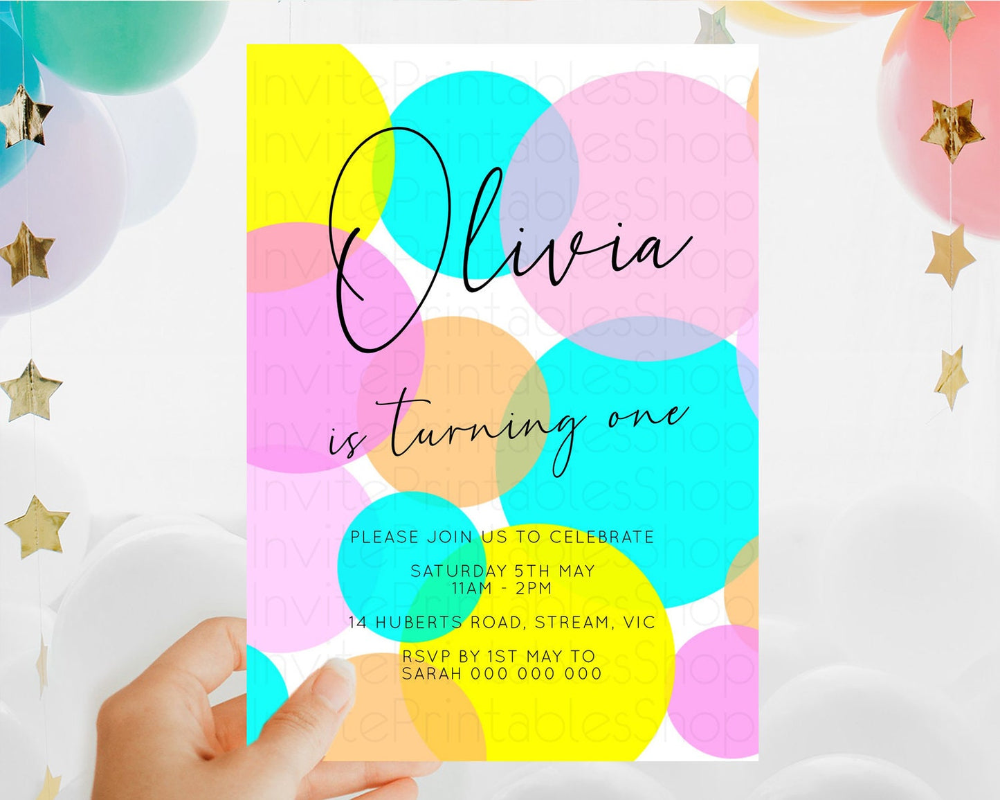 Pastel Birthday Invitation Pastel Confetti Birthday Invitation Bubbles Invitation Colorful Rainbow Confetti 2nd 1st First Birthday D10896