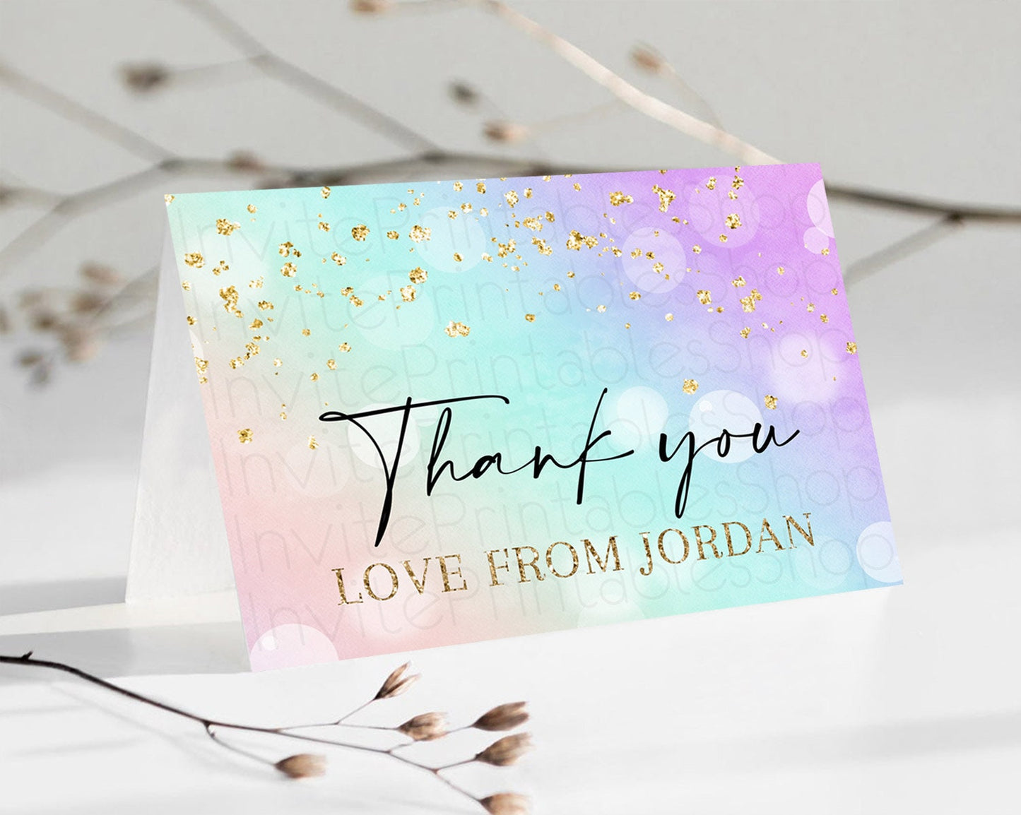 Pastel Thank You Rainbow Thank You Card Colorful Pastel Birthday Thank You Card Confetti Watercolor Pastel Teacher Thank You Cards D10618