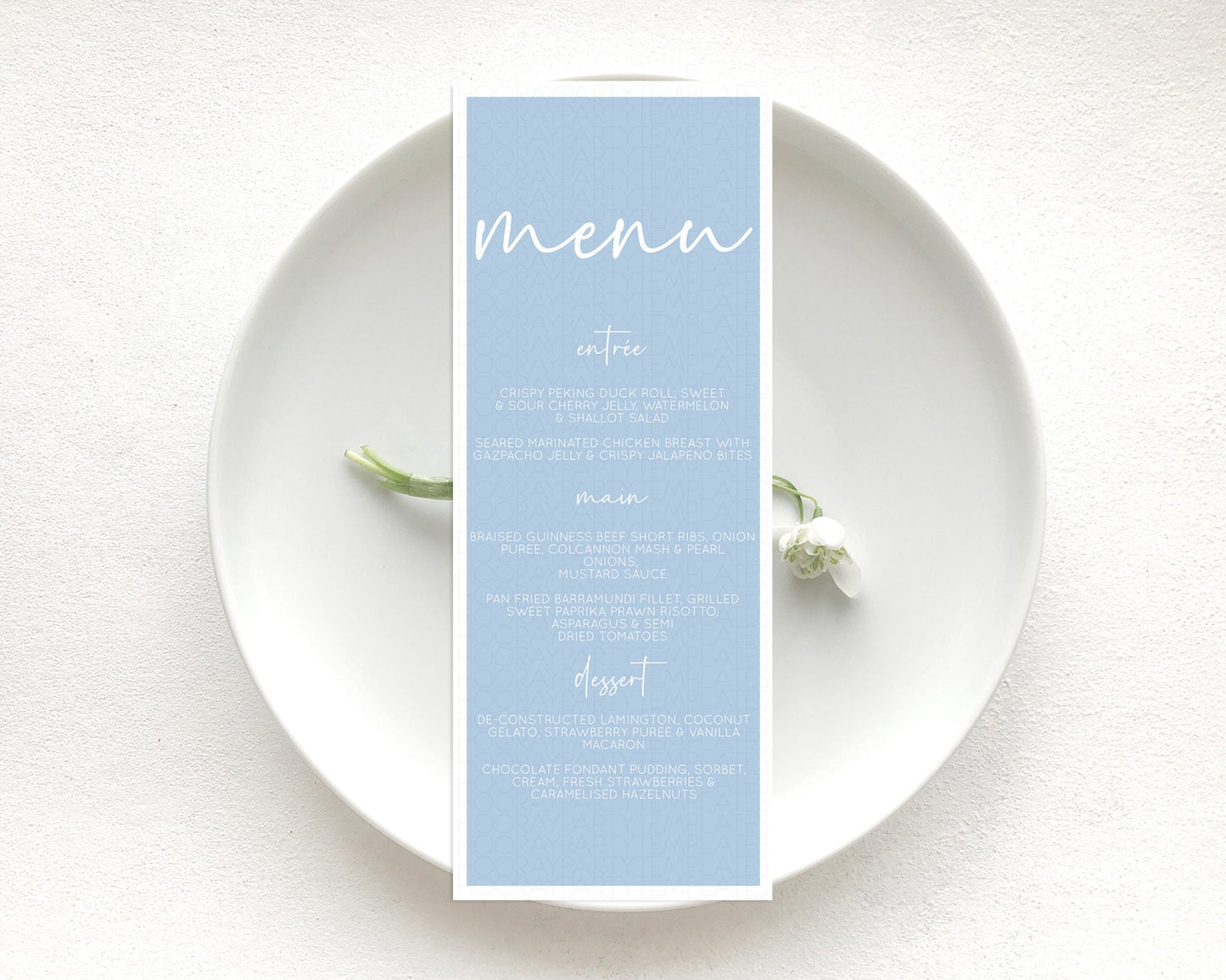 Blue Menu Pastel Blue Menu Template Blue Minimalist Table Decor Modern Blue Menu Simple Blue Dinner Dessert Menu Party Food Menu D10734