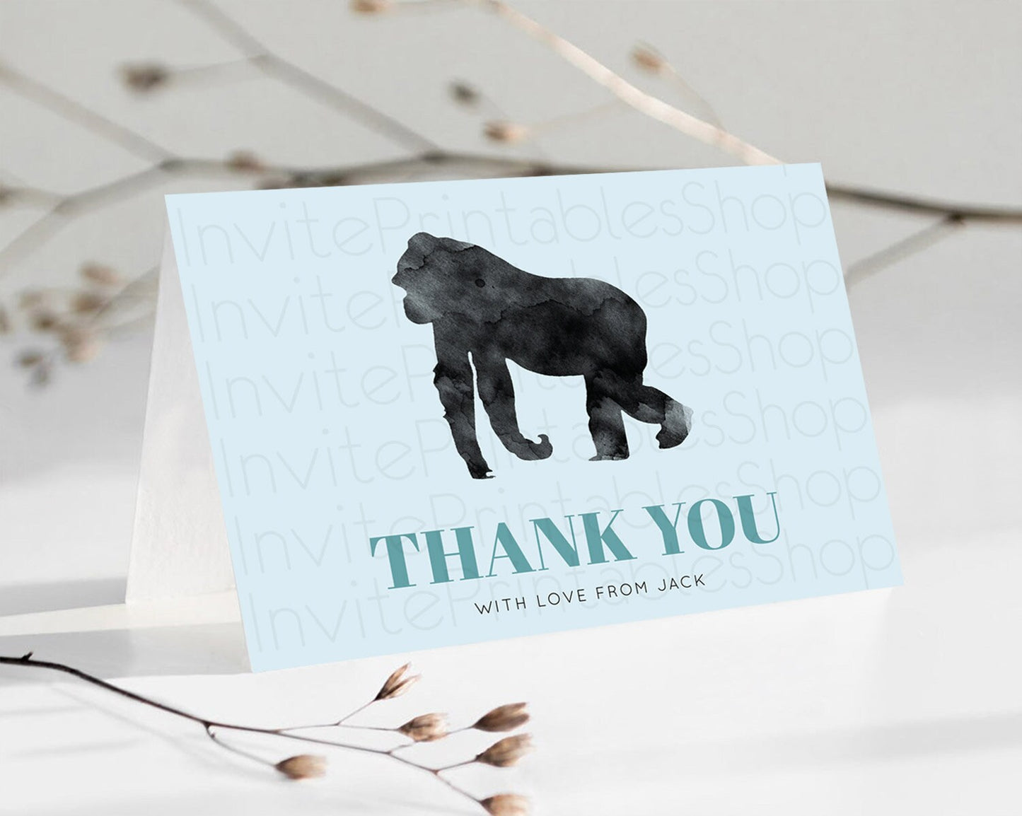 Gorilla Thank You Gorilla Thank You Card Gorilla Party Birthday Thank You Card Safari Card Template Gorilla Teacher Thank You Cards D10799